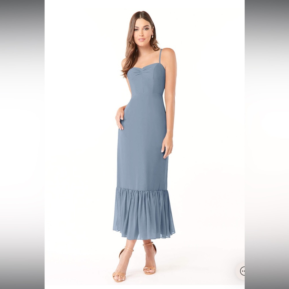 Azazie Justina bridesmaid dress dusty blue